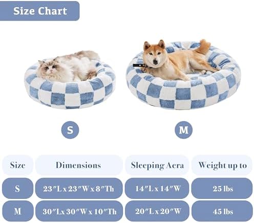 Ohocut Checkered Cat Dog Bed, Cute Blue Retro Style Aesthetic Round Warming Pet - Image 5