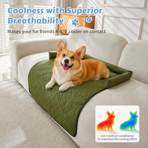 Cooling Dog Bed Mats with Neck & Head Support, 35.43 x31.5 inch Army Green - Image 3