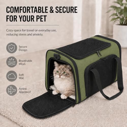 Pet Carrier for Cats and Dogs Up to 15 lb, Olive Green - Image 2