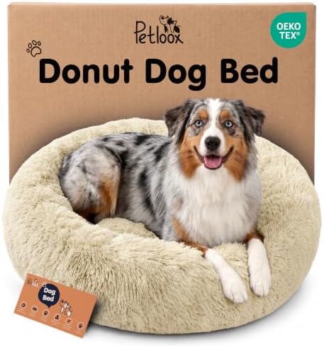 Calming Donut Dog Bed for Small Dogs, Round Dog Bed for Medium & Large Dogs by Petloox