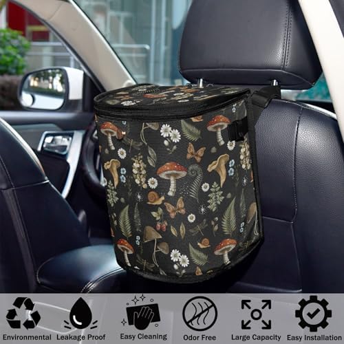 Mushrooms Car Trash Can Vintage Flower Butterfly Dragonfly Car Garbage Bag - Image 4