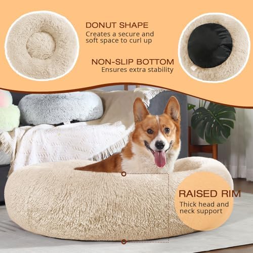 JOLLYVOGUE Dog Beds Large Sized Dog, Calming Anti-Anxiety Dog Bed, Fluffy Donut - Image 5