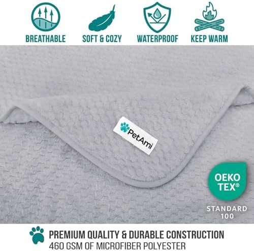 PetAmi Waterproof Dog Blanket, Leakproof Puppy Blanket, 40x60 Light Gray - Image 3