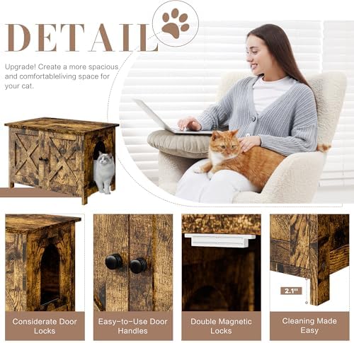 JY QAQA Cat Litter Box Enclosure, Litter Box Furniture Hidden - Image 6