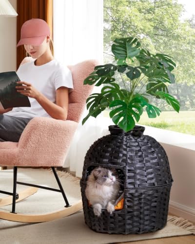 SETVSON Cat Litter Box Plant Furniture Enclosure, PE Rattan House - Image 6