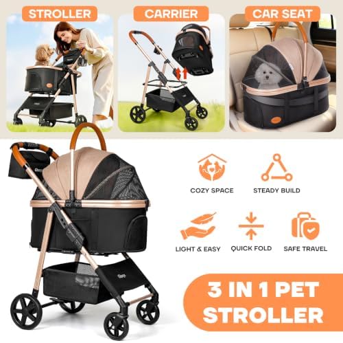Dog Cat Stroller for Small/Medium Pets, 50 lbs, 3-in-1 Pet Stroller - Image 2