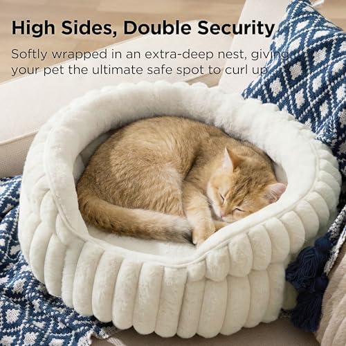 Bedsure ComfyFleece® Washable Cute Cat Bed, Soft Round Kitten Bed - Image 2
