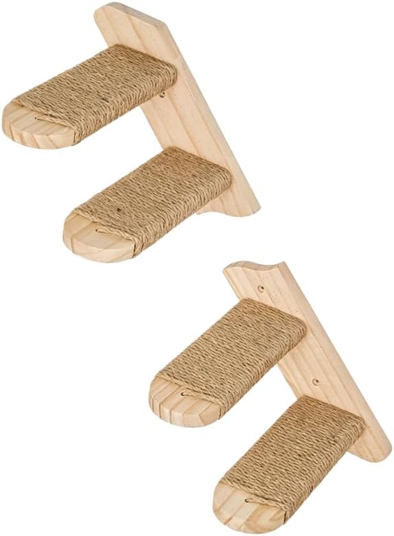 Wall Mounted Cat Shelf, 2 Pack 2 Step Wooden Stairway by VORNOSI