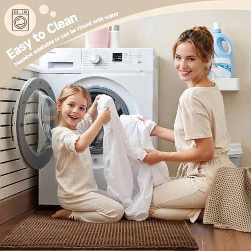 TYUU Waffle Bath Mat, Boho Bathroom Rugs Non Slip, 30x20 Mocha - Image 6