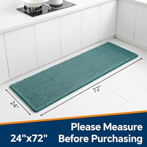 Chenille Bathroom Runner Rug 24"x72" Teal, Plush Bath Mat - Image 2
