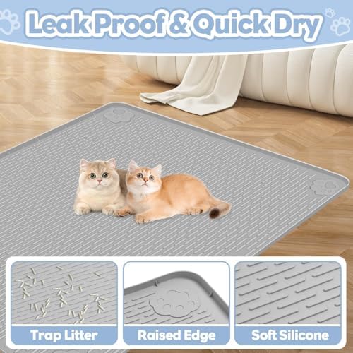 Kalolary Cat Litter Box Mats, Large 34" x 22" Silicone Cat Mat - Image 3
