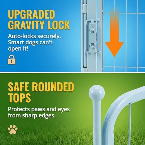 32 Inch Blue Dog Playpen, 8-Panel Metal Pet Exercise Pen - Image 5