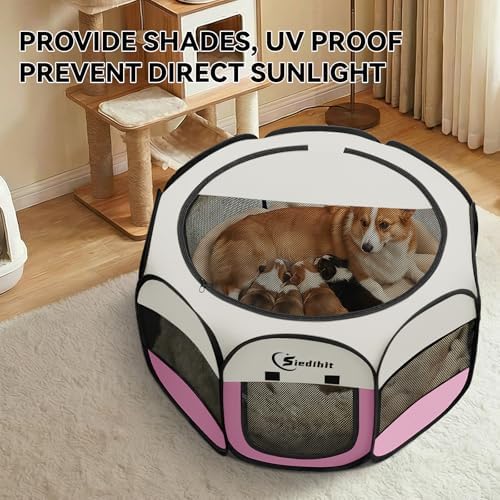 Sieidihit Dog Cat Pet Playpen Puppy Crate Cage Indoor Outdoor, Medium Pink - Image 5