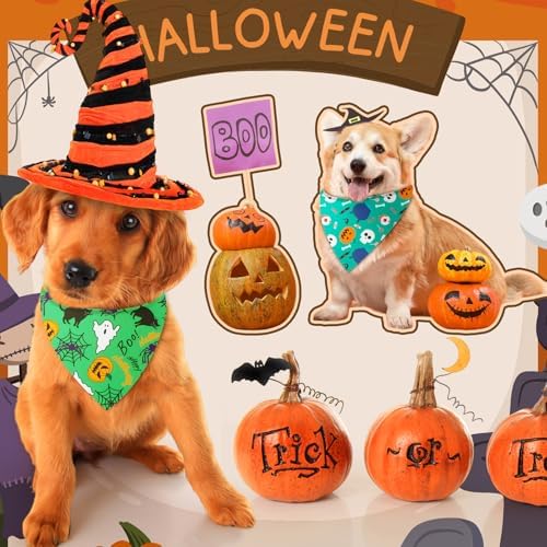 Preboun 50 Pcs Halloween Dog Bandanas Bulk, Pumpkin Ghost Bat Spider Web - Image 4