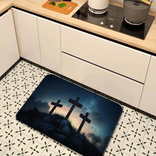 Three Wooden Cross Bathroom Rugs, Non Slip Quick Dry Starry Sky Night Bath Mats - Image 7