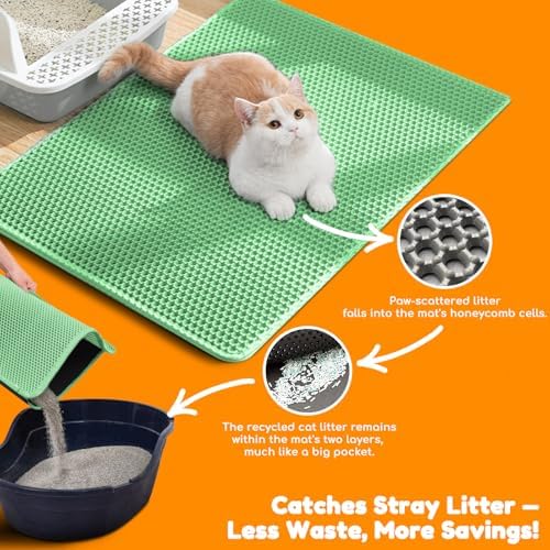 Cat Litter Mat 35"x24", Double Layer EVA Litterbox Mat Green - Image 6