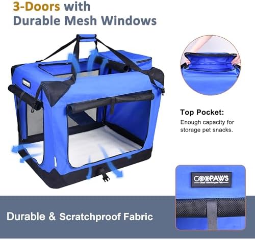 JESPET 3 Door Soft Dog Crates Kennel, Collapsible Travel Pet Carrier - Image 2