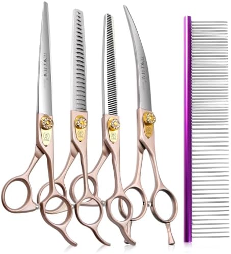 8'' Professional Dog Grooming Scissors Set Rose Gold 440C Stainless Steel by FenicePeak
