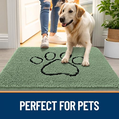 OLANLY Dog Door Mat for Muddy Paws 36x24, Paw Print Design Chenille Mud Mat - Image 6