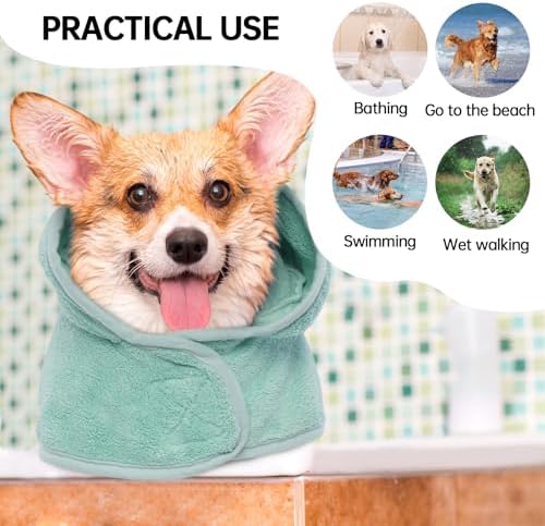 Dog Bathrobe, Fast Drying Coat, Super Absorbent Bath Towel Green M - Image 5