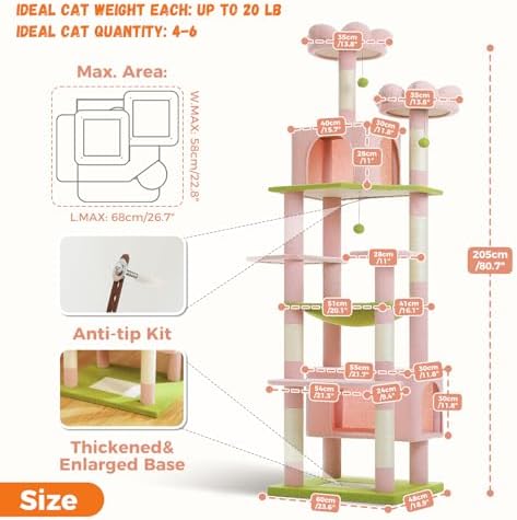 PAWZ Road 81" Flower Cat Tree Large Condo Hammock &2 Perches - Image 3
