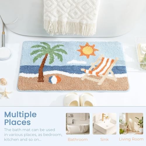 Cute Ocean Bath Rug Super Absorbent Non Slip Modern Bathroom Mat Machine - Image 7