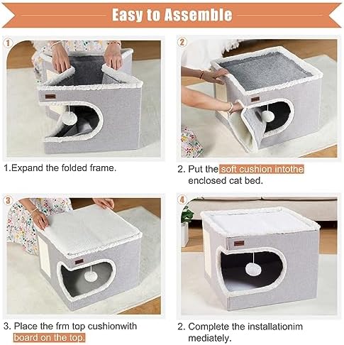 Garnpet Cat Bed for Indoor Cats Cube House, Covered Cat Cave Beds & Furniture - Image 4