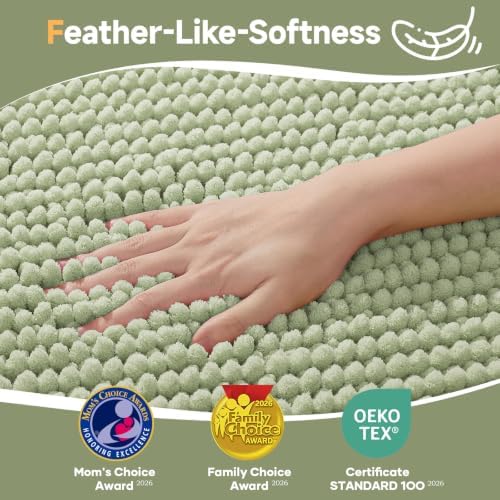 Ophanie Sage Green Bathroom Rugs 44x24, Soft Chenille Bath Mat, Non Slip - Image 3