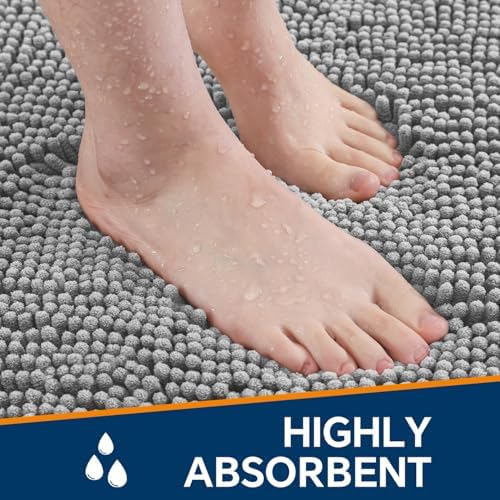 Chenille Bathroom Runner Rug 17"x47" Gray, Plush Bath Mat - Image 4