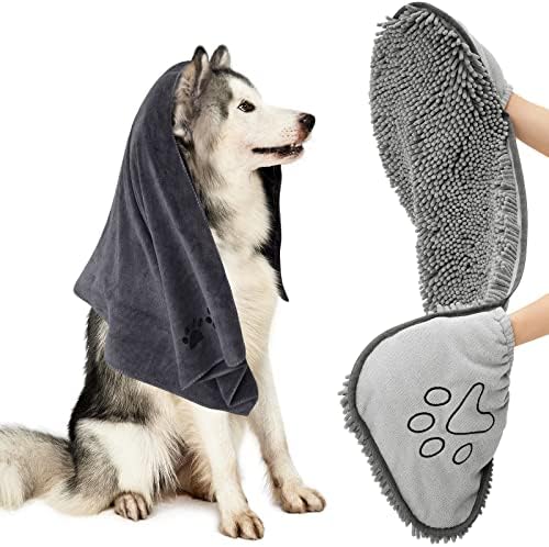 HOMEIDEAS 2 Pack Dog Towels Set, Chenille and Microfiber, Super Absorbent Soft by HOMEIDEAS