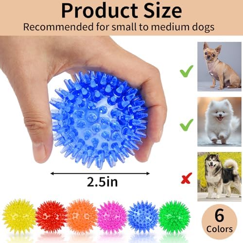 6 Pack Squeaky Spiky Dog Balls, Puppy Chew Toys - Image 2