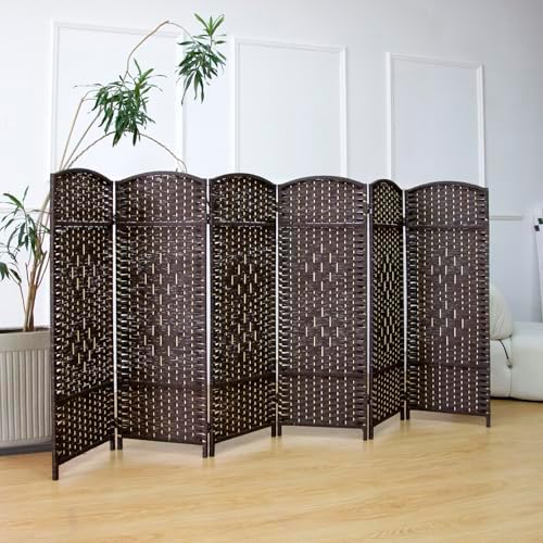 6-Panel Short Room Divider, 3.9 ft Freestanding Partition Wall, Dark Brown - Image 4