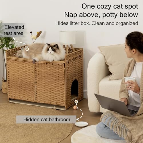 Rattan Cat Litter Box Enclosure Large, 30.3”L x 18.2”W x 24.2”H - Image 2