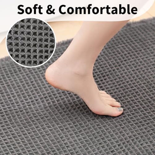 Long Bath Mat, Waffle Bathroom Runner Rug Non Slip Washable, 24 x 60 - Image 3