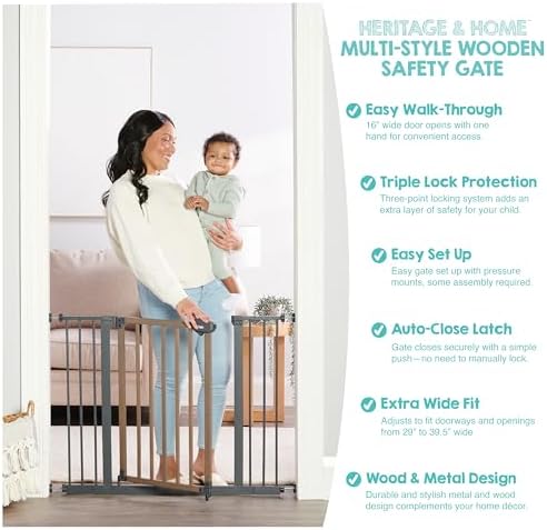Regalo SAFETY 39" Extra Wide Wood Accent Baby Gate, Pressure Mount - Image 4