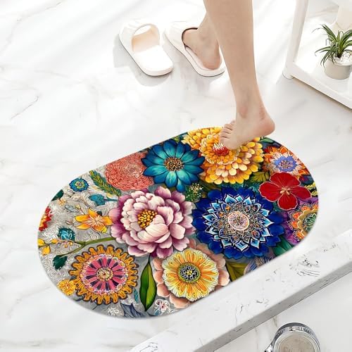 Folk Art Various Flowers Super Absorbent Quick-Drying Bathroom Mat Rug - Image 6