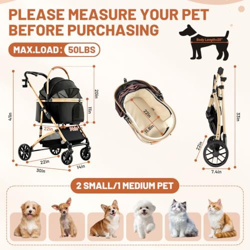 Pet Stroller for Small Medium Dogs and Cats, 3-in-1 Dog Stroller - Image 5