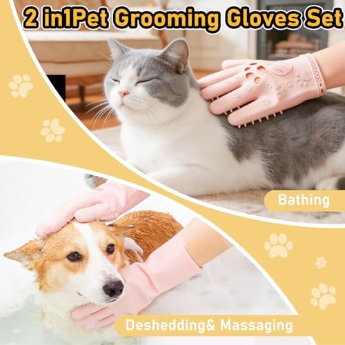 Hair Removal Glove & Pet Grooming Gloves 2 Pair, Upgrated Silicone Pet Hair - Image 2