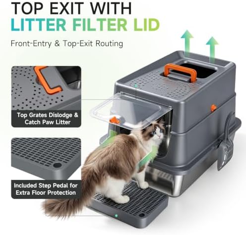 High-Sided Stainless Steel XL Cat Litter Box - Image 5