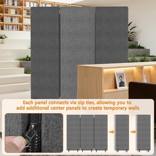 Soundproof Room Divider with Wheels, 66in Acoustic Room Divider Panel, 3 Panel - Image 5