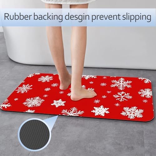 Christmas Snowflakes Bath Mat 29.5"x17", Slim Low-Profile Fast Drying Super - Image 3