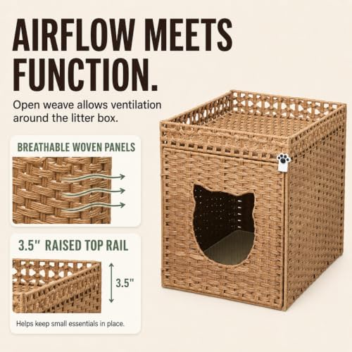 Handwoven Rattan Cat Litter Box Enclosure - Image 4