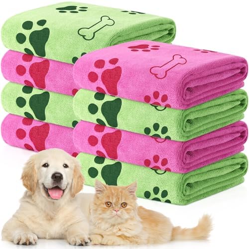 8 Pcs Dog Towel for Drying, 40 x 24 Inch, Dog Paw and Bone by Chumia