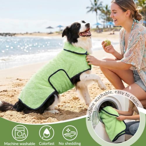 Dog Bathrobe, Super Absorbent for Small to Large Dogs, Neon Green L - Image 5