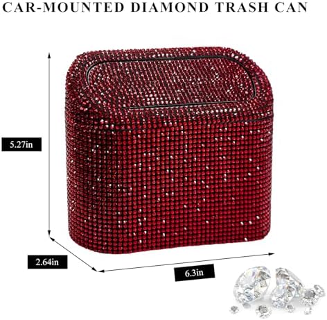 Bling Car Trash Can with Lid, Sparkly Mini Crystal Litter Container Auto - Image 2