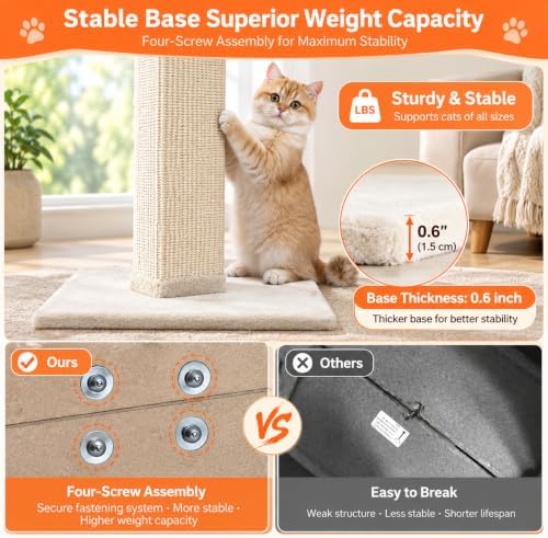 SOCATER Cat Scratching Post 33 Inch Nature Sisal Cat Scratch Post - Image 5