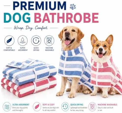 Quick-Dry Dog Bathrobe, Absorbent Striped Pet Towel Coat，Blue：S - Image 5