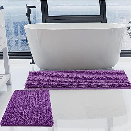 Luxury Chenille Lavender Bathroom Rugs Sets 2 Piece, Thickened Hot Melt Rubber by HVERONNEX