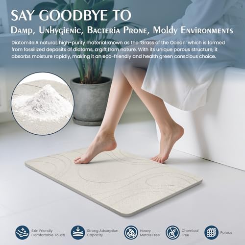 Stone Bath Mat Quick Dry Diatomaceous Earth Bath Mat Non-Slip Shower Stone - Image 2