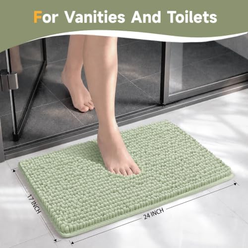 Ophanie Sage Green Bathroom Rugs 24x17, Soft Chenille Bath Mat, Non Slip - Image 2
